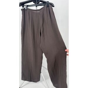 Eileen Fisher XL Brown Textured Wide Leg Pants Elastic Pull On Made USA Italian